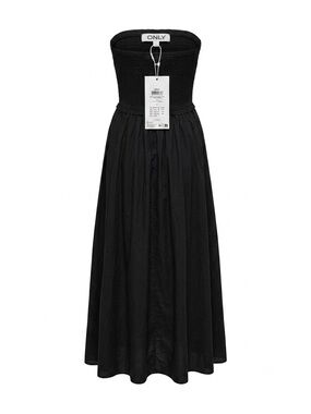 Only Strapless Black Smocked Maxi Dress with Flowing Skirt